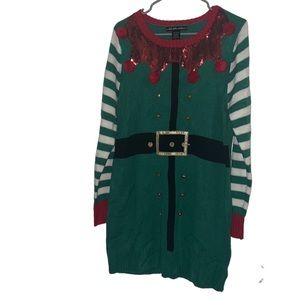 “Ugly” Christmas sweater dress with jingle bells